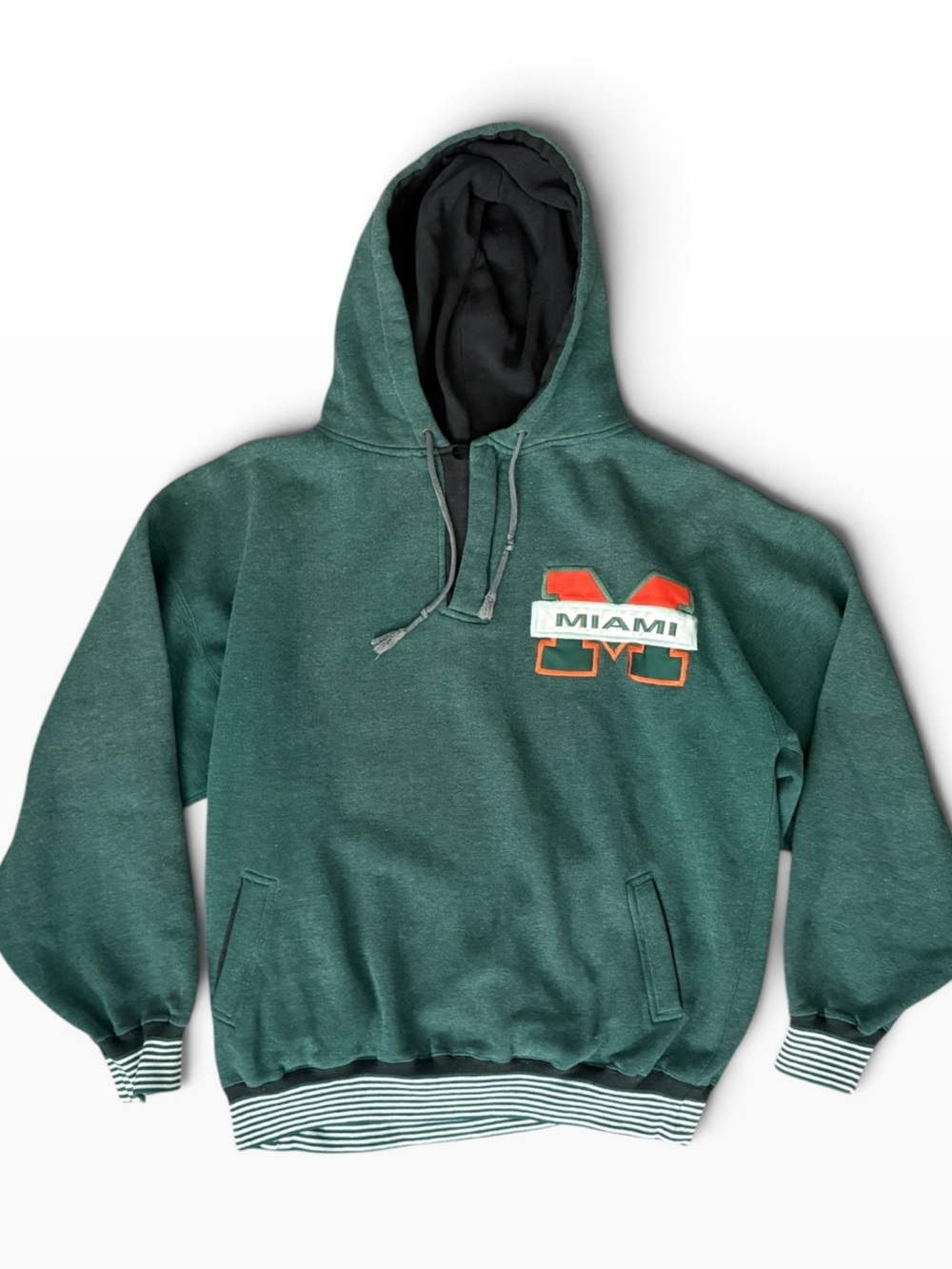 VTG 90s Crable Sportswear University of Miami Hurricanes Hoodie Green XL